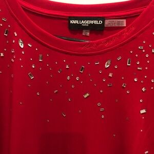 Karl Lagerfeld Red Embellished Top